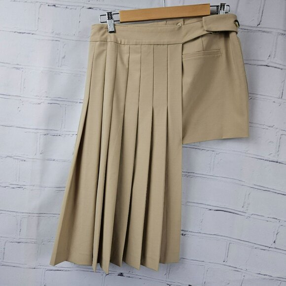 Zara Deconstructed Box Pleat Camel Color Skirt Short Long Pleated Womens XS - Picture 8 of 14